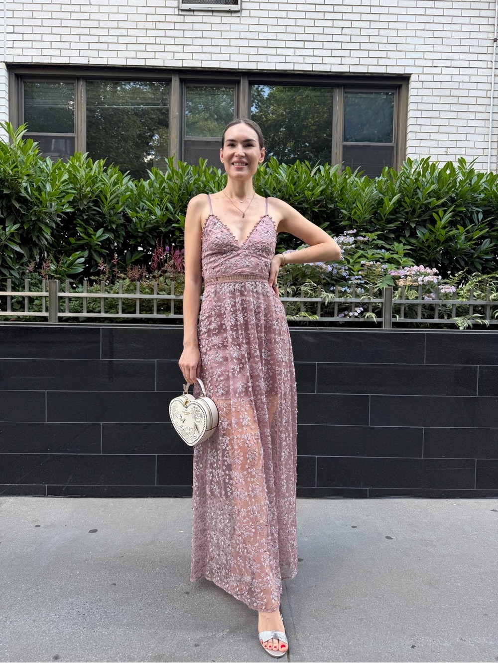 Aqua Dusty Rose Lace Maxi Dress with Spaghetti Straps